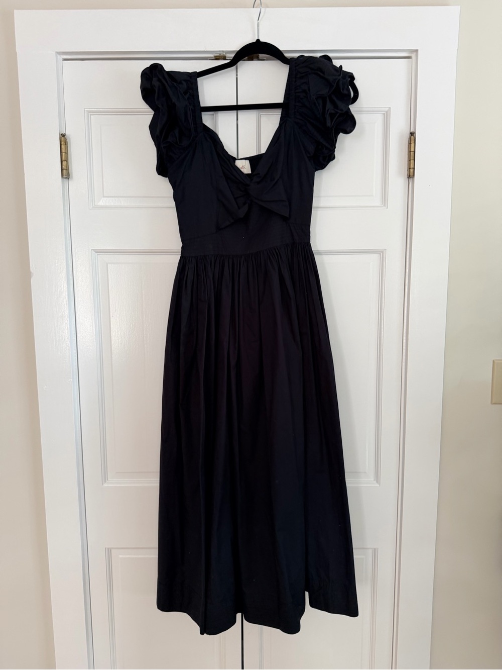 Cleobella Black Ruffle-Sleeve Midi Dress with Front Knot - Picture 1 of 2